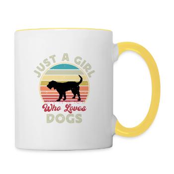 Griffon Nivernais Chien Amour Silhouette Rétro Coucher de soleil - Mug contrasté - blanc/jaune - Droite