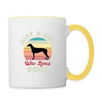 Grey Hound Hund Lover Silhouette Vintage Sunset - Tasse zweifarbig - Weiß/Gelb - Rechts