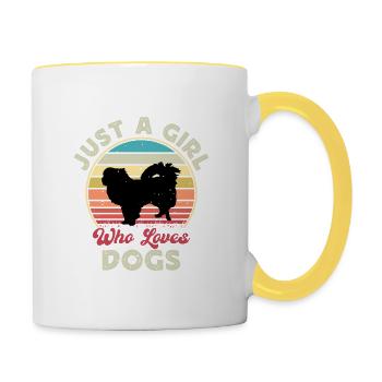 Japanisches Kinn Hund Liebhaber Silhouette Vintage Sonnenuntergang - Tasse zweifarbig - Weiß/Gelb - Rechts