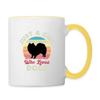 Indischer Spitz Hundeliebhaber Silhouette Vintage Sonnenuntergang - Tasse zweifarbig - Weiß/Gelb - Rechts