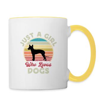 Mexikanischer haarloser Hundeliebhaber Silhouette Retro Sonnenuntergang - Tasse zweifarbig - Weiß/Gelb - Rechts