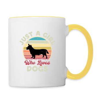Lancashire Heeler Dog Love Silhouette Retro Sunset - Contrasting Mug - white/yellow - Right