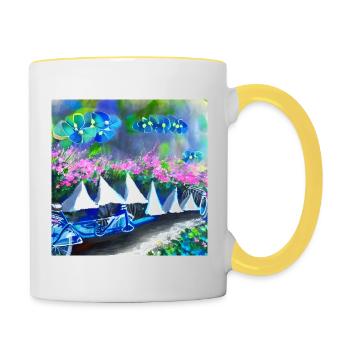 bicycle in spring mountains - Contrasting Mug - white/yellow - Right