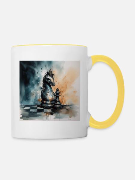 Kunstvoller Schachritter - Tasse zweifarbig - Weiß/Gelb