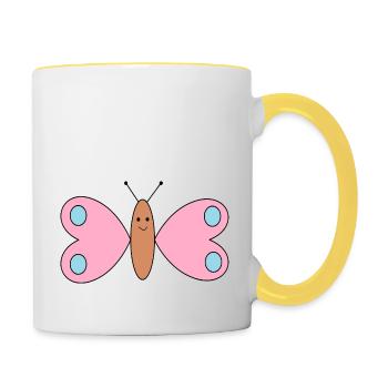 Niedlicher Schmetterling rosa/blau - Geschenkidee - Tasse zweifarbig - Weiß/Gelb - Rechts