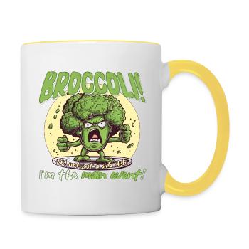 Broccoli - not a side dish - AI generated - Contrasting Mug - white/yellow - Right