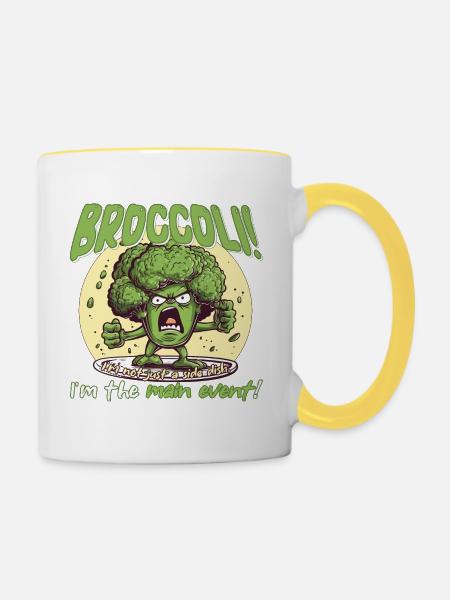 Broccoli - not a side dish - AI generated - Contrasting Mug - white/yellow