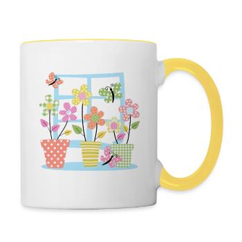 Mein blaues Fenster - Tasse zweifarbig - Weiß/Gelb - Rechts
