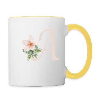 Buchstabe A mit Blume - Tasse zweifarbig - Weiß/Gelb - Rechts