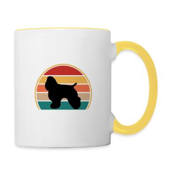 American Cocker Spaniel Dog Silhouette Retro Sun - Mug contrasté - blanc/jaune - Droite