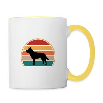 Australian Kelpie Dog Love Silhouette Retro Sunset - Contrasting Mug - white/yellow - Right