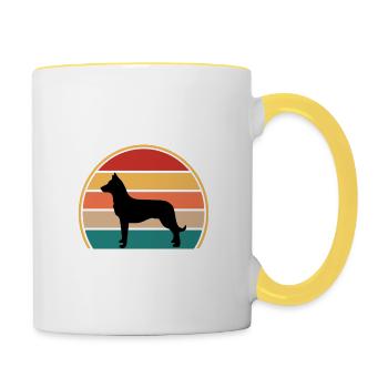 Beauceron Hundeliebhaber Silhouette Vintage Sonnenuntergang - Tasse zweifarbig - Weiß/Gelb - Rechts