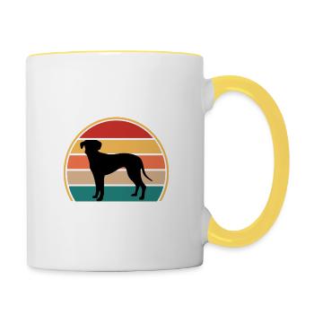 Blue Lacy Dog Lover Silhouette Vintage Sunset - Mug contrasté - blanc/jaune - Droite
