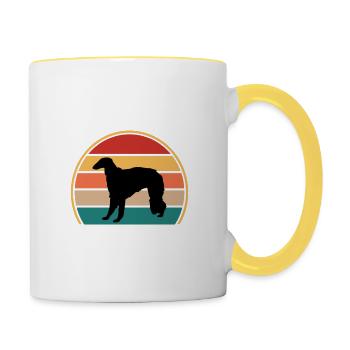 Borzoi Dog Lover Silhouette Vintage Sunset - Contrasting Mug - white/yellow - Right