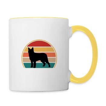 Bouvier Des Ardennes Chien Silhouette Rétro Coucher de Soleil - Mug contrasté - blanc/jaune - Droite