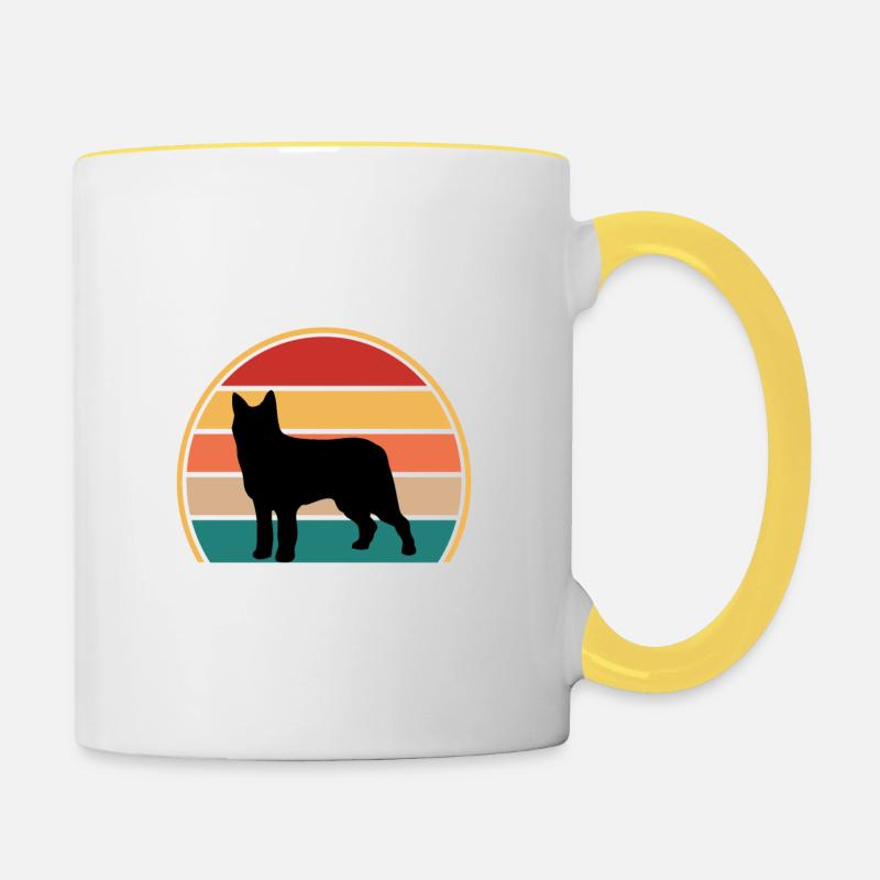 Bouvier Des Ardennes Hund Silhouette Retro Sunset - Tasse zweifarbig - Weiß/Gelb