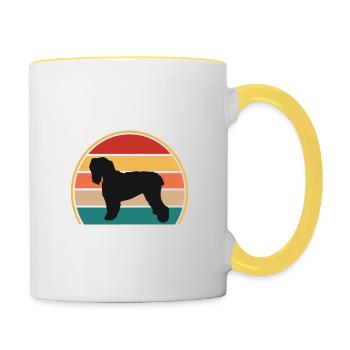 Noir Terrier Russe Chien Silhouette Rétro Coucher de Soleil - Mug contrasté - blanc/jaune - Droite