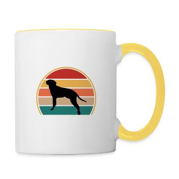 Braque Saint Germain Hund Silhouette Retro Sonnenuntergang - Tasse zweifarbig - Weiß/Gelb - Rechts