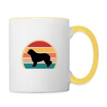 Katalanischer Schäferhund Hund Liebhaber Silhouette Retro Sonnenuntergang - Tasse zweifarbig - Weiß/Gelb - Rechts