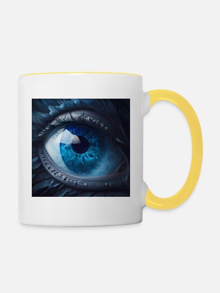 Close-up of Blue Eyes - Contrasting Mug - white/yellow