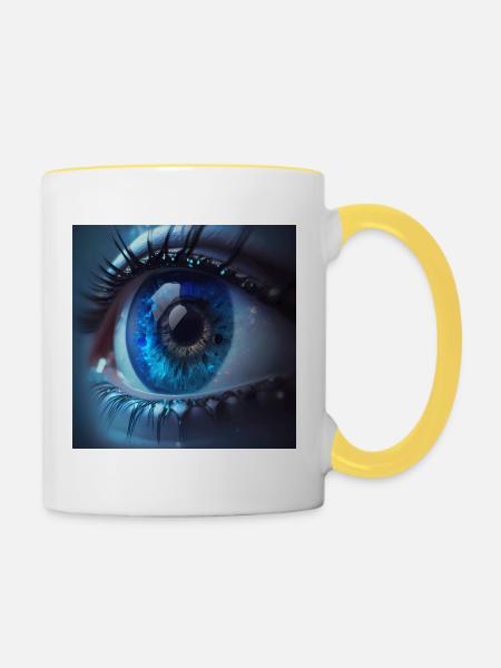 Close-up of Blue Eyes - Contrasting Mug - white/yellow