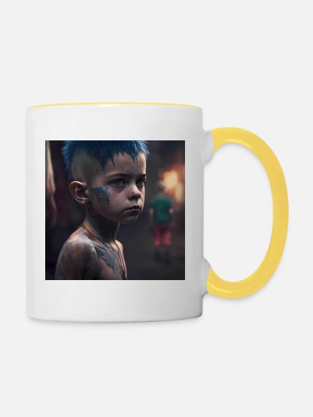 Children with tattoos artwork - Contrasting Mug - white/yellow