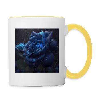 Portrait d’une rose bleue - Mug contrasté - blanc/jaune - Droite