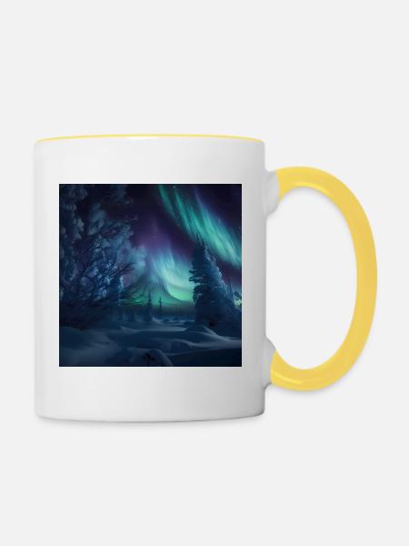 Northern Lights Aurora - Contrasting Mug - white/yellow