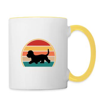 Dandie Dinmont Terrier Dog Silhouette Retro Sunset - Contrasting Mug - white/yellow - Right