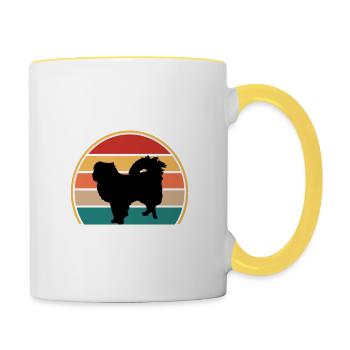 Japanisch Kinn Hund Liebhaber Silhouette Vintage Sonnenuntergang - Tasse zweifarbig - Weiß/Gelb - Rechts