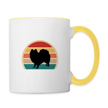 Indischer Spitz Hundeliebhaber Silhouette Vintage Sonnenuntergang - Tasse zweifarbig - Weiß/Gelb - Rechts