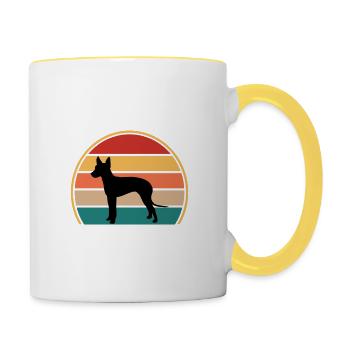 Mexikanischer haarloser Hundeliebhaber Silhouette Retro Sonnenuntergang - Tasse zweifarbig - Weiß/Gelb - Rechts