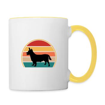 Lancashire Heeler Dog Love Silhouette Retro Sunset - Contrasting Mug - white/yellow - Right
