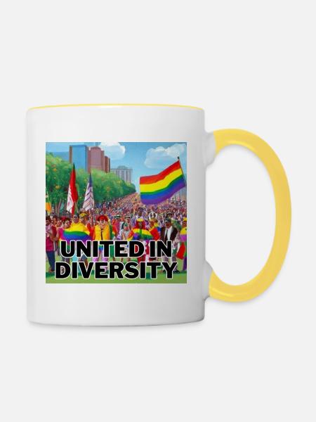 United in Diversity - Tasse zweifarbig - Weiß/Gelb