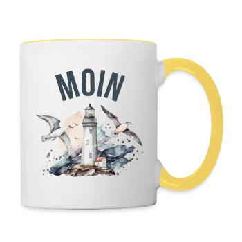 Moin (avec phare et mouettes) - Mug contrasté - blanc/jaune - Droite