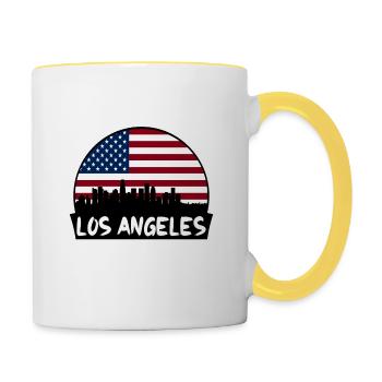 Los Angeles California Usa Flag Skyline Silhouette - Mug contrasté - blanc/jaune - Droite