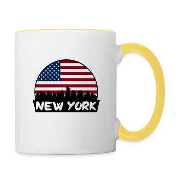 New York New York USA Flagge Skyline Silhouette Trav - Tasse zweifarbig - Weiß/Gelb - Rechts