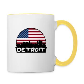 Detroit Michigan USA Flagge Skyline Silhouette Trave - Tasse zweifarbig - Weiß/Gelb - Rechts