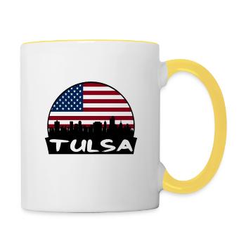 Tulsa Oklahoma Usa Flag Skyline Silhouette Travel - Contrasting Mug - white/yellow - Right