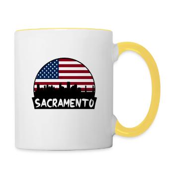 Sacramento California Usa Flag Skyline Silhouette - Contrasting Mug - white/yellow - Right