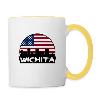 Wichita Kansas Usa Flag Skyline Silhouette Travel - Contrasting Mug - white/yellow - Right