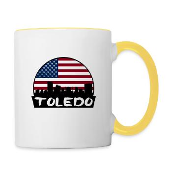 Toledo Ohio USA Flagge Skyline Silhouette Reisen - Tasse zweifarbig - Weiß/Gelb - Rechts