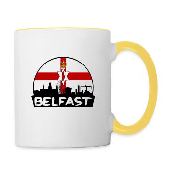 Belfast Northern Ireland Flag Skyline Silhouette T - Contrasting Mug - white/yellow - Right