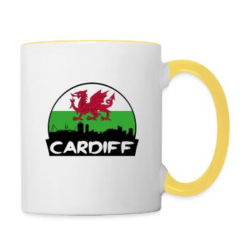 Cardiff Pays de Galles Flag Skyline Silhouette Voyage - Mug contrasté - blanc/jaune - Droite