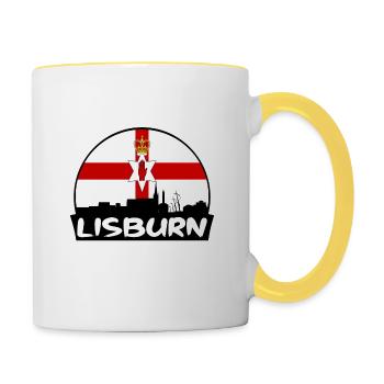 Lisburn Northern Ireland Flag Skyline Silhouette T - Contrasting Mug - white/yellow - Right
