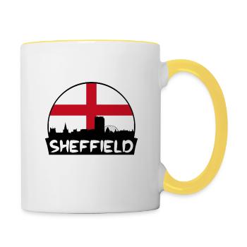Sheffield Angleterre drapeau Skyline Silhouette Voyage - Mug contrasté - blanc/jaune - Droite