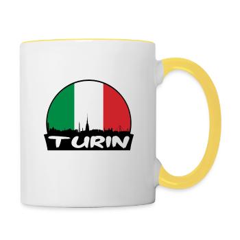 Turin Italien Flagge Skyline Silhouette Reisen - Tasse zweifarbig - Weiß/Gelb - Rechts