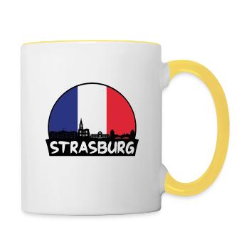 Strasbourg France Flag Skyline Silhouette Voyage - Mug contrasté - blanc/jaune - Droite