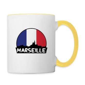 Marseille Frankreich Flagge Skyline Silhouette Reisen - Tasse zweifarbig - Weiß/Gelb - Rechts