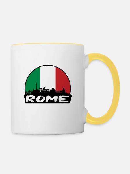 Rooma Italian lippu Siluetti Matkusta - Kaksivärinen muki - valkoinen/keltainen